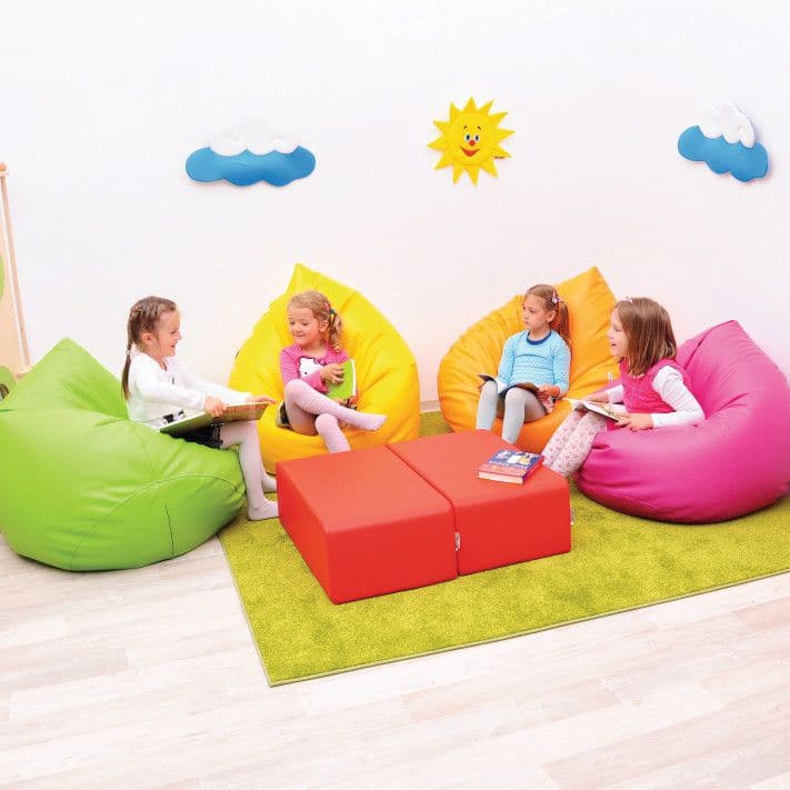 Large Bean Bag Cushions, A children’s favourite – as bean bags just mould to the shape of the body for comfortable seating. Our Bean Bag Cushions are simple, colourful bean bags that you can mix and match to suit your needs. Getting these bean bags into your classrooms and play areas is all about providing a space for children to be comfortable and relaxed, and we also make sets that are perfect for teachers to sit on with the pupils, helping you to engage with them even better. Measures 70x70x90cm Moisture