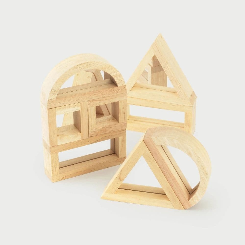 Large Mirror Block Set, Discover a world of shapes, reflections, and tactile exploration with the TickiT® Large Mirror Blocks set. The Large Mirror Block Set are crafted from high-quality rubberwood and featuring double-sided acrylic mirror centres, this set offers a multi-sensory experience that goes beyond traditional block building. Suitable for children as young as 12 months, these mirror blocks are designed to stimulate young minds and ignite their imaginations. What's Included in the Large Mirror Bloc