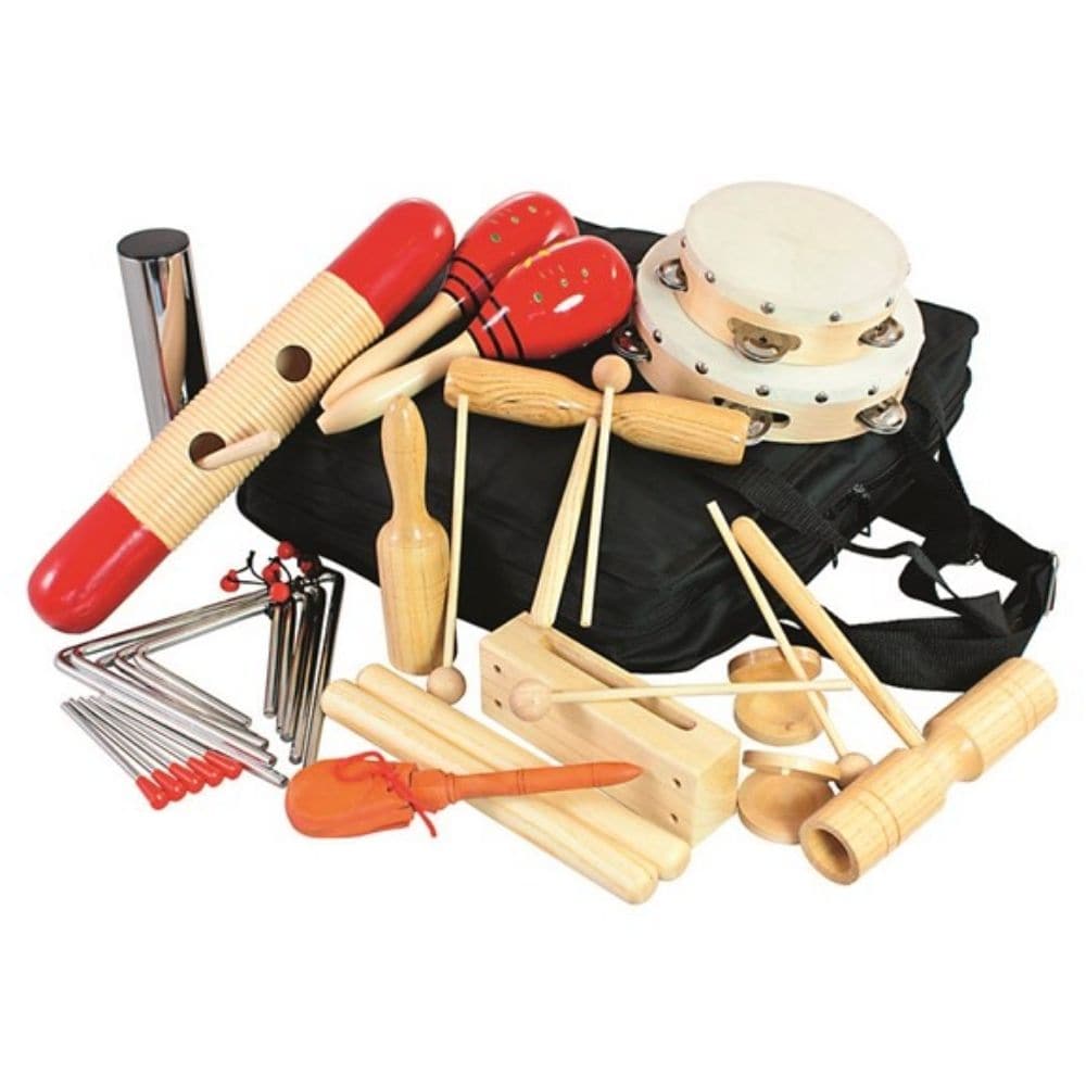 Large percussion kit, This extensive Large percussion kit includes a variety of great quality instruments which make up the perfect set for percussionists. The Large percussion kit is suitable for up to 17 players and is ideal for classrooms or music groups and workshops. All of the instruments are lots of fun and easy to play, capable of creating many different and unique sounds. The Large percussion kit includes instruments to be hit, scraped, shaken, and rattled and comes with beaters. Large percussion k