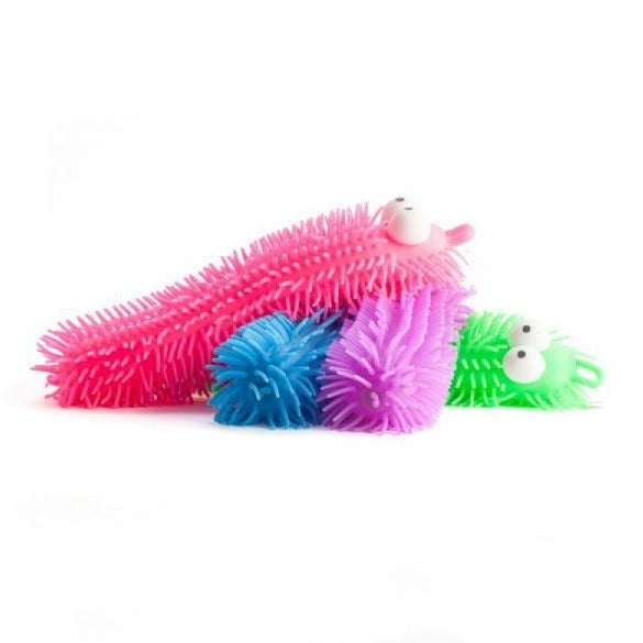 Large Puffer Caterpillar, A wonderfully tactile toy, the Large Puffer Caterpillar can be stretched, squished and thrown.It has soft, stretchable 'spikes' all over its body - perfect for feeling.Ideal for children with Autism / ASDs, ADHD or visual disorders. How this Large Puffer Caterpillar helps your child. Many children and adults need motion to learn as listening is just not enough So he allows them to focus which enables them to absorb your teaching/ information more productively Promote a relaxed mind