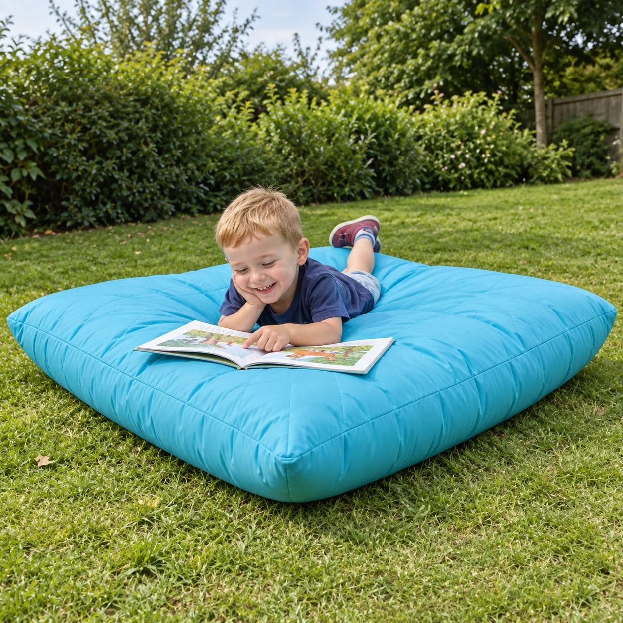 Aqua Large Quilted Cushion — garden reading