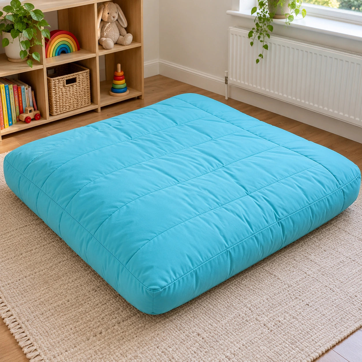 Aqua Large Quilted Cushion — home playroom product view
