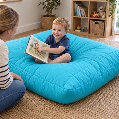 Aqua Large Quilted Cushion — home reading with parent