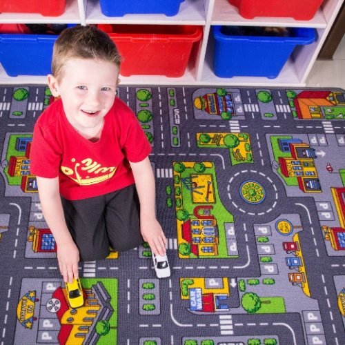 Large Town Roadway Playmat, The Large Town Roadway Play mat is a colourful town scene with roads, roundabouts, church, shops, hospital, fire station and a farm. play mats are printed on 100% polyester surface with a rubber anti-slip backing. The play mat features roads, parks and buildings found in towns, helping children learn as they play, and measures 134 x 100cm Large Roadway Playmat Illustration of a Town Features many aspects of a community Stimulate the imagination Encourage group play For use with p
