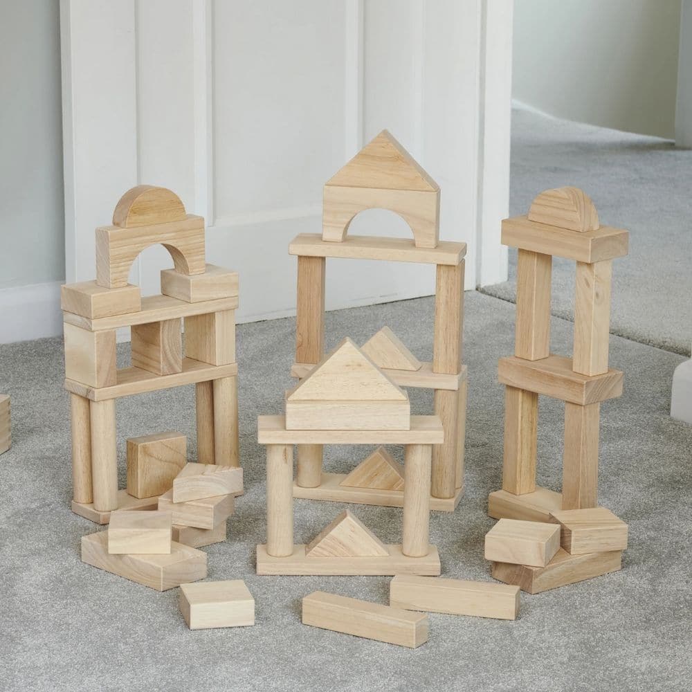 Large Wooden Blocks, Large selection of solid wooden blocks in traditional construction shapes, packed in a wooden tray for convenient storage. These natural Jumbo Wooden Blocks will delight your little one and provide hours of fun and learning opportunities as they create and build. Wooden blocks of all different shapes and sizes ensure that every play session is unique. When play time's over, all of the blocks can be stored away in the sturdy wooden tray.Our Large Wooden Blocks will delight your little on