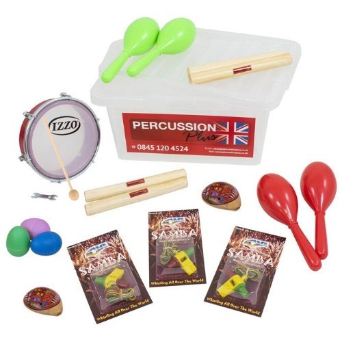 Latin america percussion pack, The Latin America percussion pack contains assorted instruments for 12 players and is ideal for young players and small budgets Latin American percussion starter set Supplied in a storage box A selection of Latin America instruments supplied in a handy and sturdy storage box. Suitable for up to 12 players. Contents: 2x pair of maracas3x samba whistle4x egg shakers2x pairs of claves2x ocarinas1x tambourine 1x beater Contains assorted instruments for 12 players Ideal for young p