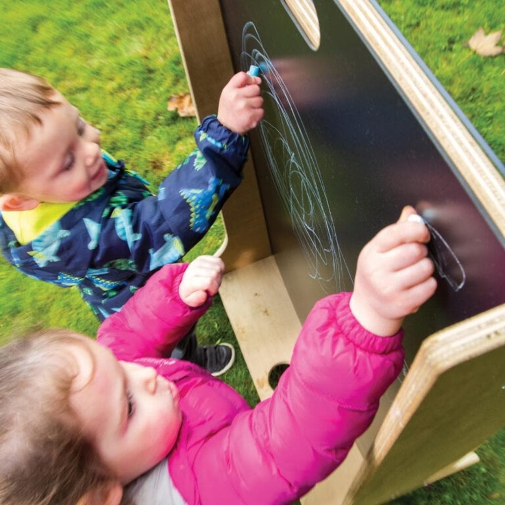 Leave Me Outdoors Childrens Easel, The Leave Me Outdoors Children's Easel is the perfect product for outdoor artists! The Leave Me Outdoors Children's Easel is manufactured from our advanced 'Outdoor Duraply' with bull nosed edges and stainless steel fixings. Water-based children's paint and whiteboard markers can be applied directly onto the easel surface. The beauty of this easel is you have chalkboard on one side and perspex on the other making this a fantastic multi use outdoor resource for your setting