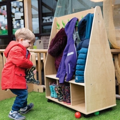 Leave Me Outdoors Pretend Play Dressing Up Trolley, Duraply is a durable and weather-resistant material, making it perfect for outdoor use. This means that the Leave Me Outdoors Pretend Play Dressing Up Trolley can withstand various weather conditions and can be left outside without worrying about it getting damaged.The trolley features wheels that allow for easy transportation, making it convenient to move around the premises. Whether you want to bring the dress up outfits to the backyard, park, or any oth