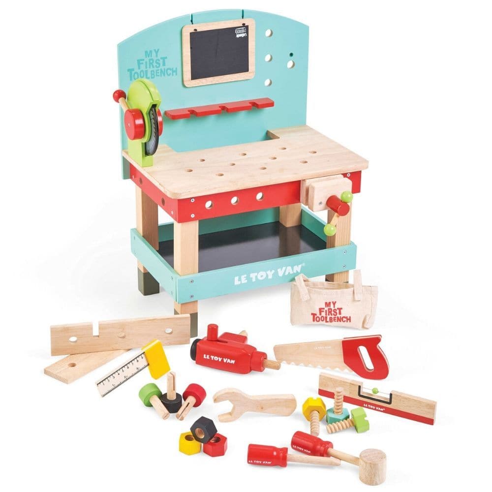 LeToy Van Wooden Tool Bench, Unleash your child's inner builder with our wooden tool bench toy and power tools. This exciting and comprehensive set is perfect for introducing little ones to the world of construction and imaginative play. Crafted from high-quality, solid wood, this eco-friendly toy is built to withstand the test of time. Not only is it safe for your child to play with, but it is also sustainable, making it a conscious choice for the planet. The set includes a drill and turning saw, giving ch