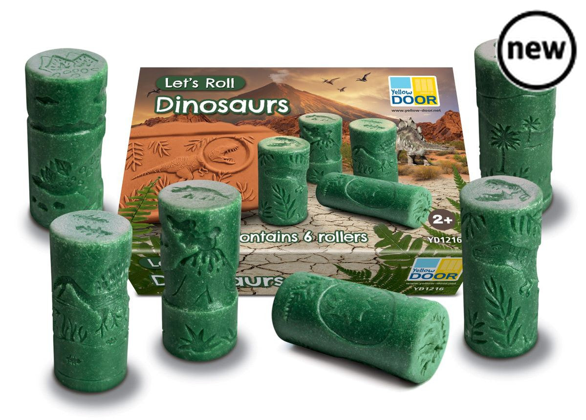 Let’s Roll Dinosaurs, These creative rollers offer an ingenious way for children to explore dinosaurs and their landscapes. Ideal to provoke curiosity, extend knowledge and develop fine motor skills, the extinct creatures will come to life as children roll into play dough, clay or sand, and stamp to make wonderful prehistoric scenes. Children can count the spines on the stegosaurus and stamp to discover which dinosaur emerges from the large eggs! The set includes: roaring head & Tyrannosaurus rex, coelacant