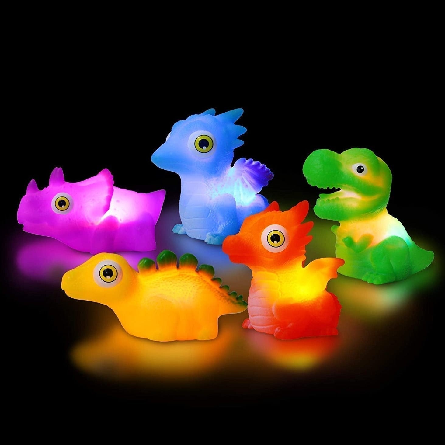 Light Up Dinosaur Bath Toy, Make bath time an exciting adventure with the Light Up Dinosaur Bath Toy! This incredible water activated bath light is shaped like a fearsome dinosaur and will instantly light up and flash as soon as it touches the water. Watch as your little one's face lights up with wonder and excitement!This bath toy is perfect for adding a touch of fun and excitement to your child's bath time routine. The light up feature will keep them entertained as the dinosaur bobs and floats around the 