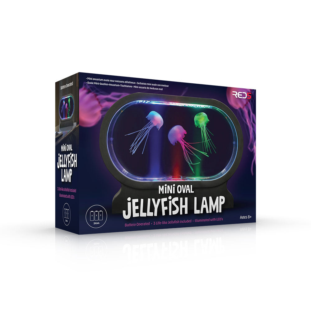 Light-Up Mini Jellyfish Lamp by RED5, With its mesmerizing display of artificial jellyfish and vibrant LED lights, the Light-Up Mini Jellyfish Lamp is the perfect way to bring a calming and enchanting ambiance to any space. Whether you place it on your desktop, use it as a nightlight, or set it up as a mood light in your living room, this lamp is sure to captivate your imagination. Watch as the lifelike jellyfish gracefully float and glide through the tank, creating a soothing spectacle that will help you u