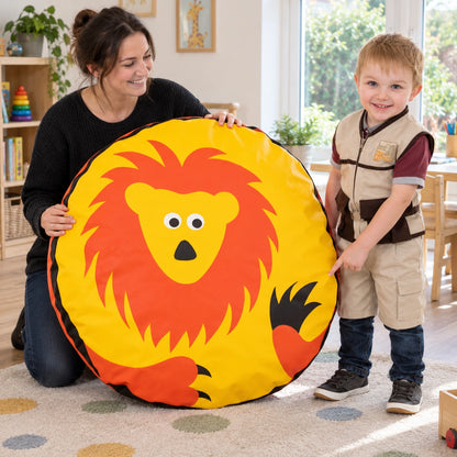 Lion Animal Bean Bag — full design and child scale