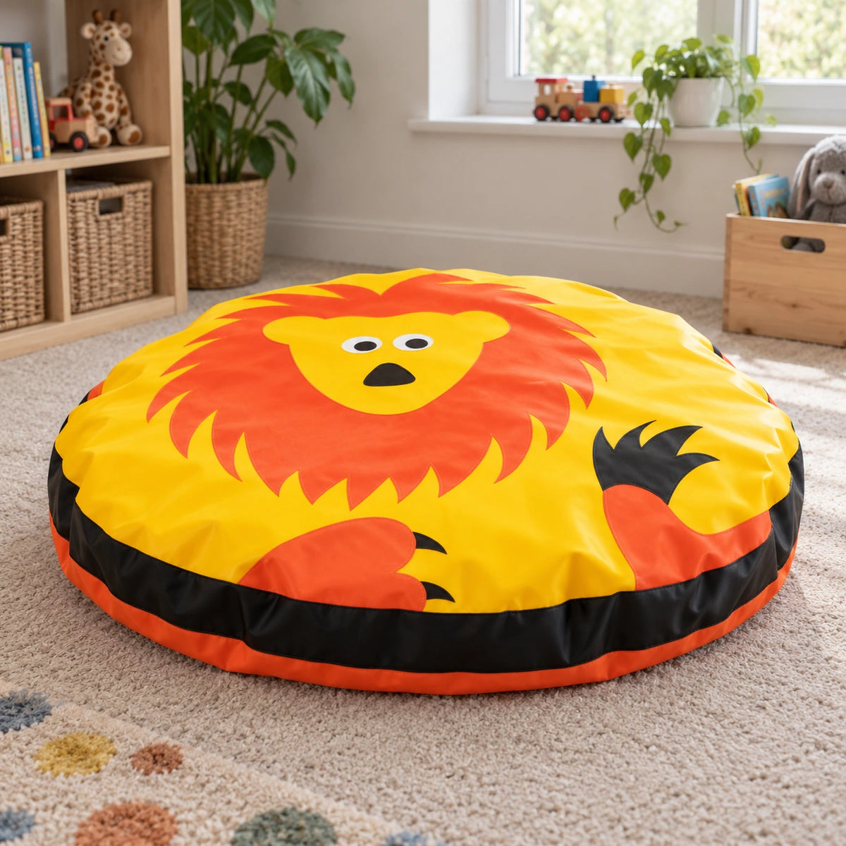 Lion Animal Bean Bag — side seam and profile