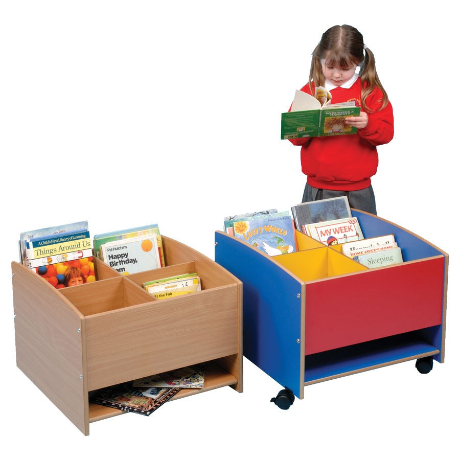 Low Level 4 Compartment Kinderbox, The Low Level 4 Compartment Kinderbox is a durable high-quality unit to meet the heavy demands of the classroom or nursery. The Low Level 4 Compartment Kinderbox is designed to accommodate a variety of different sized items and therefore maximise storage. Easily accessible, sturdy and versatile. 15mm Covered MDF – ISO 22196 certified antibacterial. 4 Storage compartments and 1 Storage shelf. Fitted with castors for easy moving. Supplied in flat pack form with easy to follo