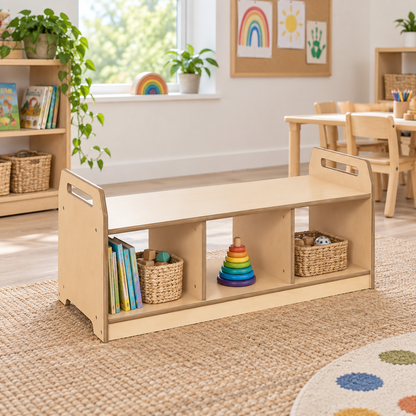 Low Level Storage Bench in a bright early years classroom – view 1