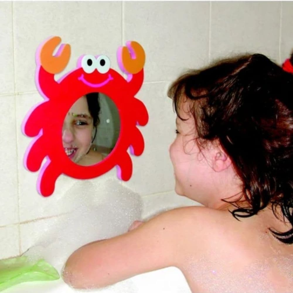 Magic Mirrors - Frog, These amazing Magic Mirrors are designed for bath time and water play. The Magic Bath mirrors are designed with safety in mind with only the safest flexible acrylic mirrors used and enclosed in a soft durable foam cover. Another amazing feature of the magic mirrors is they float in water and then stick to any smooth surface such as bathroom tiles or even the bath when when. A safe and fun way to allow your child to explore self awareness or use whilst brushing there teeth prompting per