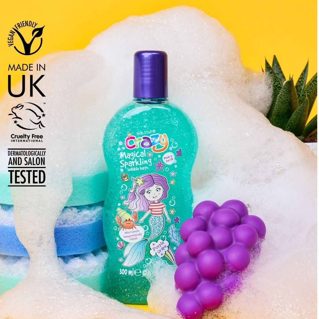 Magical Sparkling Bubble Bath, Make bath time a magical and sparkling experience with Kids Stuff Crazy Magical Sparkling Bubble Bath! This delightful bubble bath not only adds a touch of glittery fun to the tub but also leaves your child's skin feeling clean and fresh, thanks to its mild and gentle formulation. Magical Sparkling Bubble Bath Features: Glittery Lagoon: Transform your bathtub into a glittery lagoon that will fill your little one's eyes with joy. The shimmering bubbles create a visually enchant