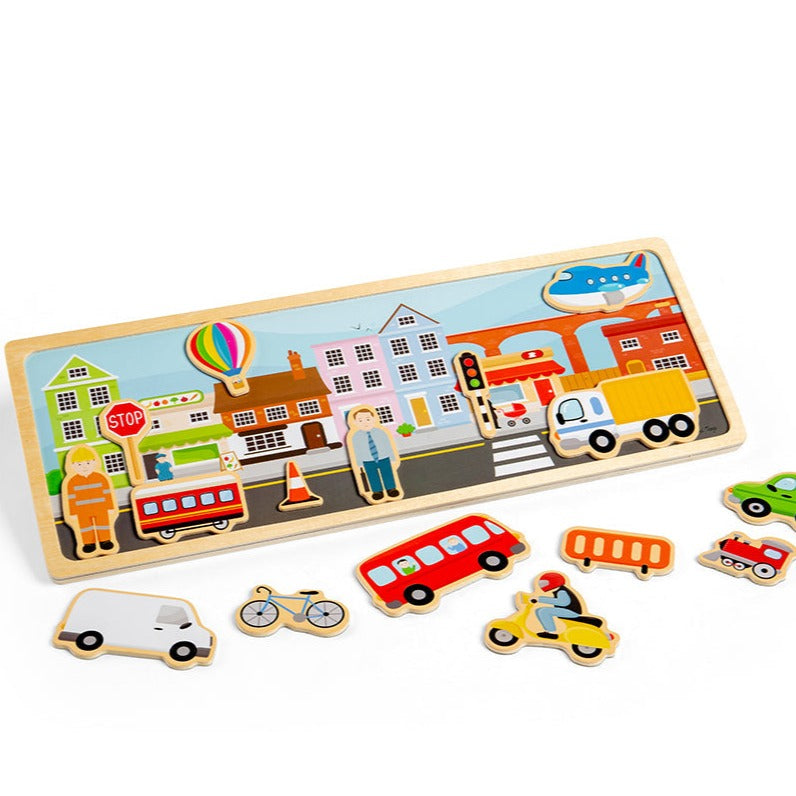 Magnetic Board - City, From the Train to the Lorry, this fun City Themed Magnetic Board set will not only teach children about different modes of transport and what they might find in a busy city, it will encourage them to use their imagination and come up with their own stories. With a variety of pieces, children can create a different scene with every play session, offering plenty of scope for imagination. Features 14 chunky wooden magnets that can be used on the magnetic board, and even on the fridge! Ma