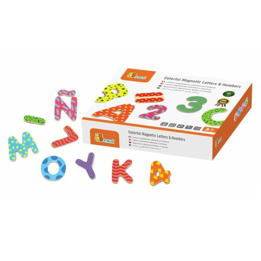 Magnetic Numbers And Letters 77 Pieces, This Magnetic Numbers And Letters 77 Piece set is ideal for use with or without a magnetic surface such as a whiteboard. The letters and numbers are chunky and designed to be easily held by small hands. Great for developing letter recognition, word building and fine motor skills. Pack of 77 wooden magnetic letters and numbers in a wooden container Bright and colourful Can be used with or without a magnetic surface An essential set to develop literacy, letter recogniti