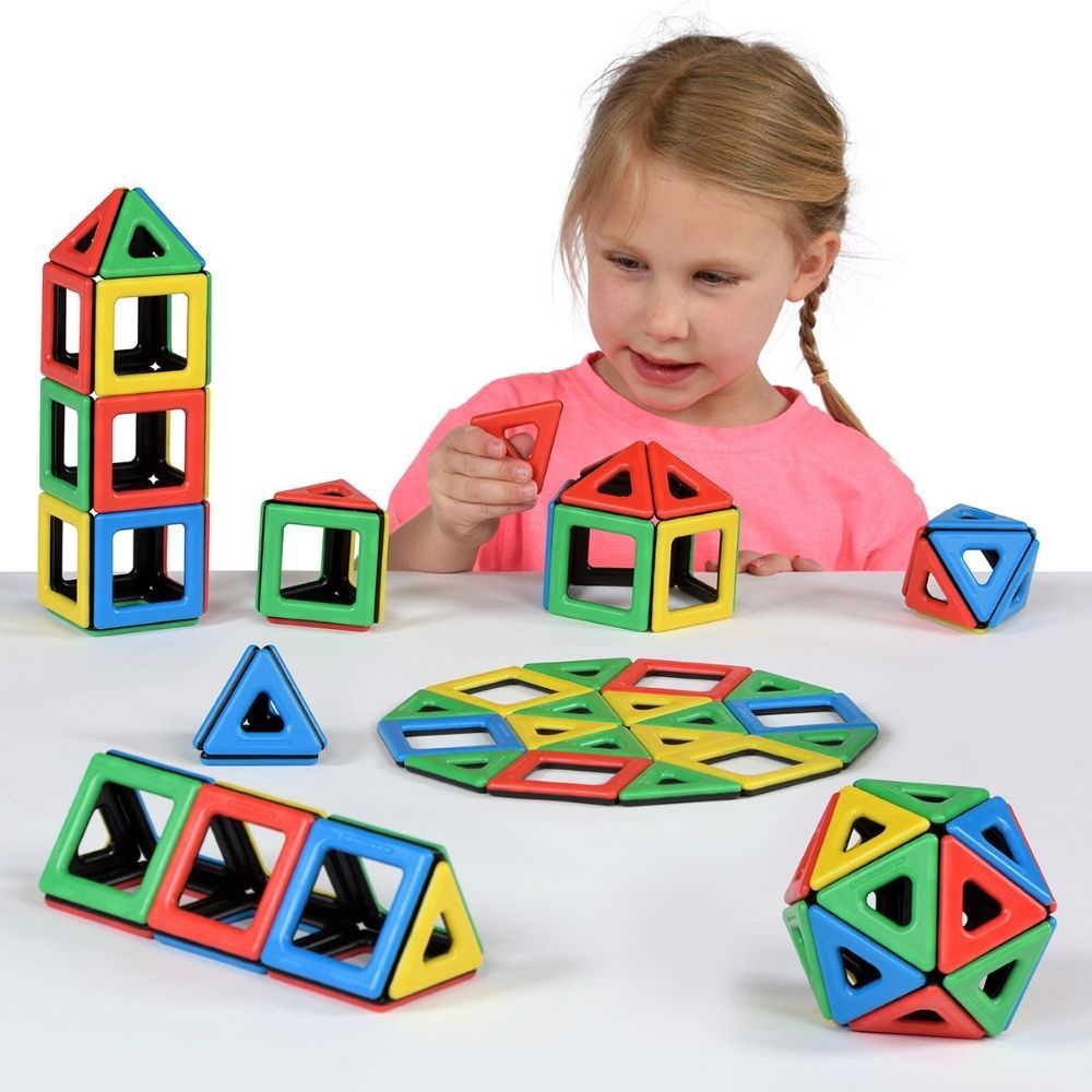 Magnetic Polydron Class Set, The Magnetic Polydron Class Set is an ideal set for a classroom of children to explore geometry by creating 2D and 3D shapes with magnetic squares and triangles. This Magnetic Polydron Class Set contains 36 squares and 60 equilateral triangles and comes with a poster to guide and initiate play. With over 300 magnets, it is ideal for classrooms of children to use at the same time. Reasons to Love This cross-curricular resource provides the perfect opportunity for exploration of s