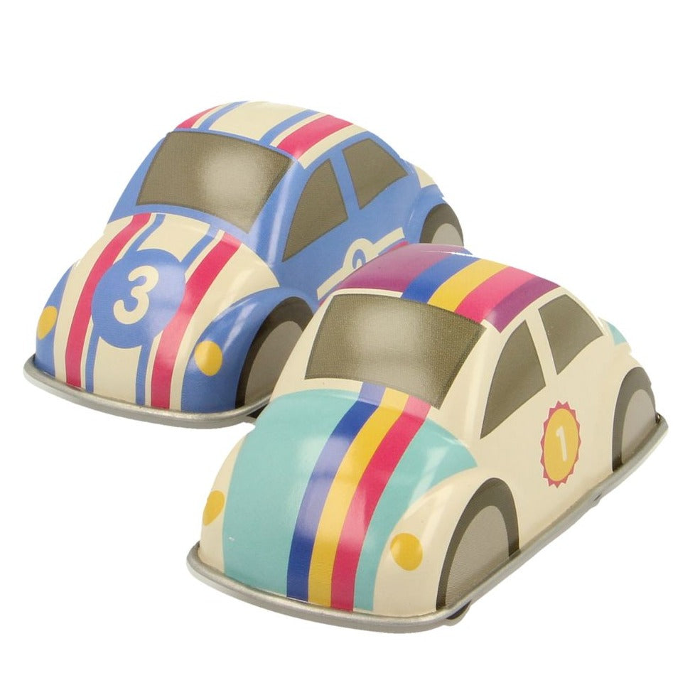 MAJIGG Pull Back Tin Car, Introducing the Pull Back Tin Car by Heritage toy makers Majigg – a celebration of tradition and vibrant retro aesthetics brought together in a delightful toy for children. Step back in time with this fun, nostalgic plaything that is reminiscent of the golden era of motor racing. Features Classic Vintage Beetle Design: Inspired by the legendary Beetle racing car, this tin car features the iconic rounded contours and classic stripes that take you back to the traditional racing days.