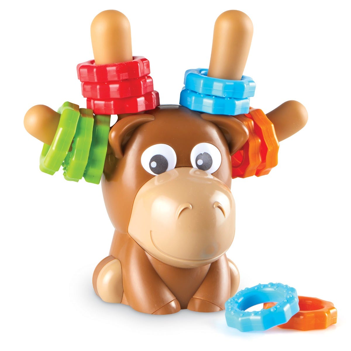 Max The Fine Motor Moose, Meet Max, your fine motor skills friend. This mighty moose comes with 12 grabbable rings featuring easy-to-grip surfaces that help toddlers build hand-eye coordination, hand strength and other essentials of fine motor skills development. Max’s 12 rings feature two different textures that support tactile play, and early colour learning skills. Max The Fine Motor Moose Children build the hand strength and other essential fine motor skills every time they play with adorable Max. The f