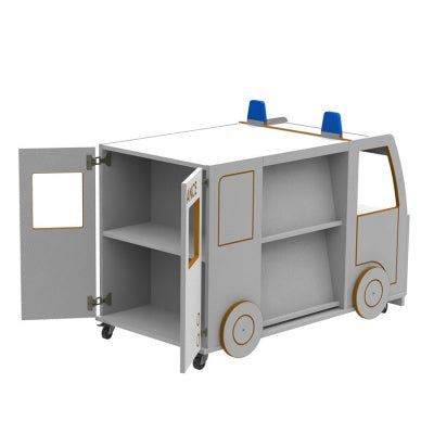 Micro Ambulance Library Book Store & Display, This early years-themed bookcase is the perfect addition to any classroom or library, designed to encourage younger readers to engage in reading from an early age. Featuring a range of colourful and interactive elements, this bookcase comes as part of a wider range of book display and storage role play vehicles, ideal for creating a stimulating and engaging learning environment for your young readers. Crafted from high-quality 18mm MFC with 2mm edging, this book