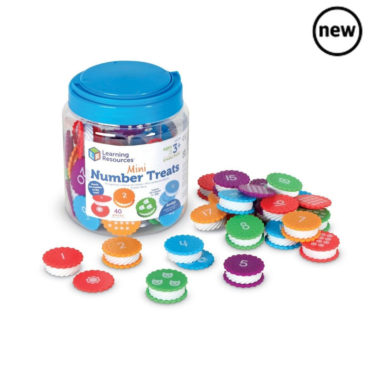 Mini Number Treats, Each colourful cookie toy in this set puts a playful twist on learning numbers and colours. One side of each cookie toy features a number from 1–20, and the other has a picture of the corresponding number of dolphins, beach balls, and more. Twist open each cookie to reveal a fun tactile texture hidden inside! Includes 20 x 2-piece cookies. Mini Number Treats This Mini Number Treats set of 20 mini number treats introduces children to number and counting skills through engaging hands-on pl
