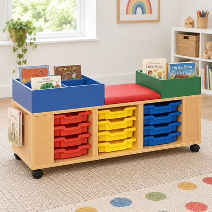 Mobile Seat And Tray Storage Unit With Twin Kinderboxes in a bright early years classroom – view 7