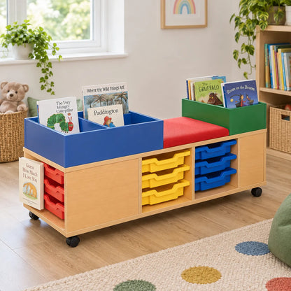 Mobile Seat And Tray Storage Unit With Twin Kinderboxes in a bright early years classroom – view 8