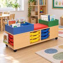 Mobile Seat And Tray Storage Unit With Twin Kinderboxes in a bright early years classroom – view 1