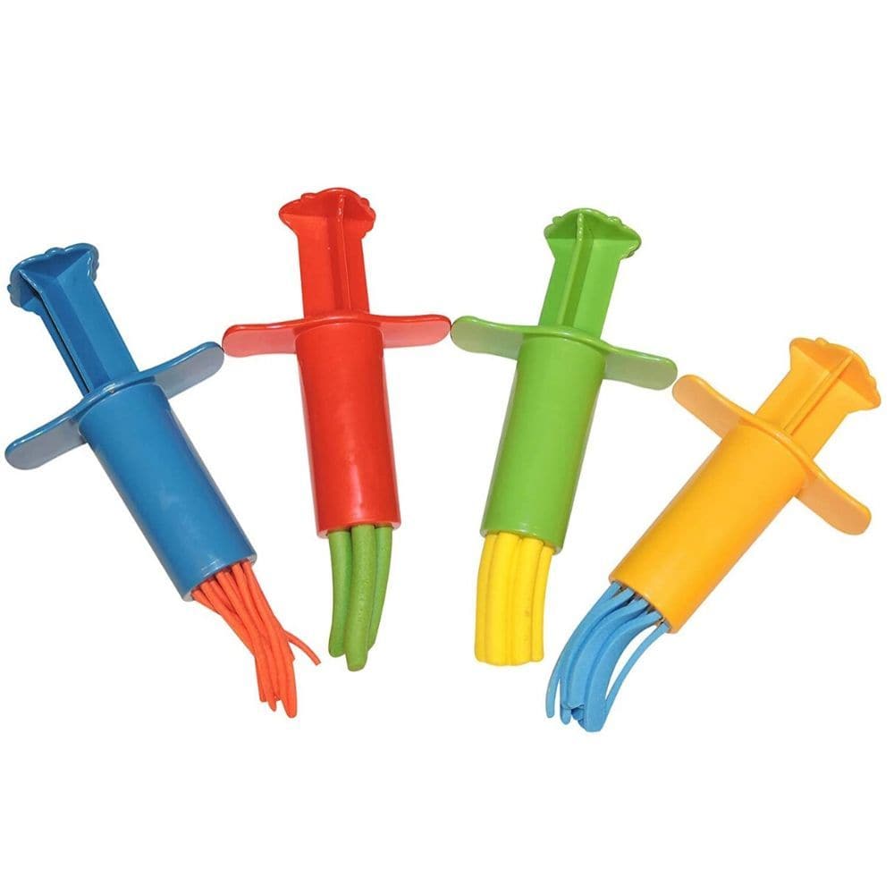 Modelling Shot Toy (4 Pack), Creative youngsters will love the Gowi Toys Modelling Shots great for use with dough and clay. This colourful set of 4 syringes is sure to provide hours of fun learning play for children. Supplied with a set of 4 different shapes and sizes - load the barrel with dough, relocate the plunger and squeeze. Children will watch in amazement as the dough appears from the syringe in all sorts of shapes and sizes, resulting in a fabulously shaped extrusion. The extruded dough/clay shapes