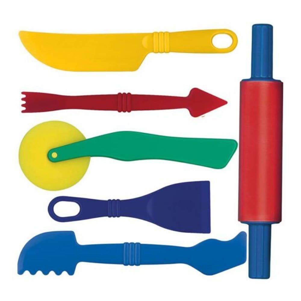 Modelling Tools, These brightly coloured Modelling Tools that will provide hours of fun as youngsters mould and cut all manner of creative designs from clay, plasticine or dough. Using the modelling tools is a great way to inspire imaginative play and allow youngsters to practise their fine motor skills. Consists of 6 play pieces. These colourful Modelling Tools will provide youngsters hours of fun as they mould & cut! Features a rolling pin, spatula, knife and wheel. Consists of 6 play pieces. Age 3+ years