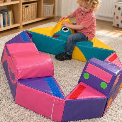 Modular Merry-Go Round 3 Rides soft play set in natural play setting, view 2