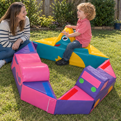 Modular Merry-Go Round 3 Rides soft play set in natural play setting, view 8
