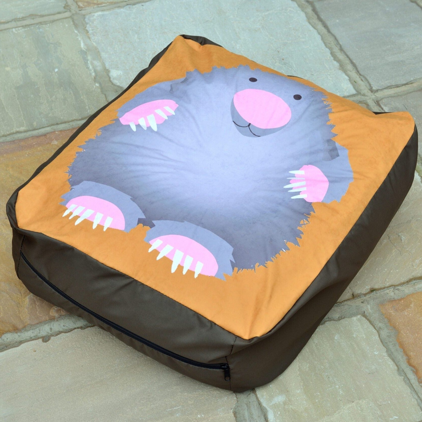 Mole Outdoor and Indoor Bean Cushion, The Mole Outdoor and Indoor Bean Cushion is perfect for use both indoors and outdoors depicting a quirky Mole print. Part of the Woodland Creatures Range which also includes Fox, Badger and Mole prints. Top-quality UK manufacturing with high grade fabrics this cushion is durable and can withstand rigorous use. Made from Nylon and Polyester which can be sponged clean with soapy water or the outer fabric removed for washing at 40°C. Mole Outdoor and Indoor Bean Cushion Mo