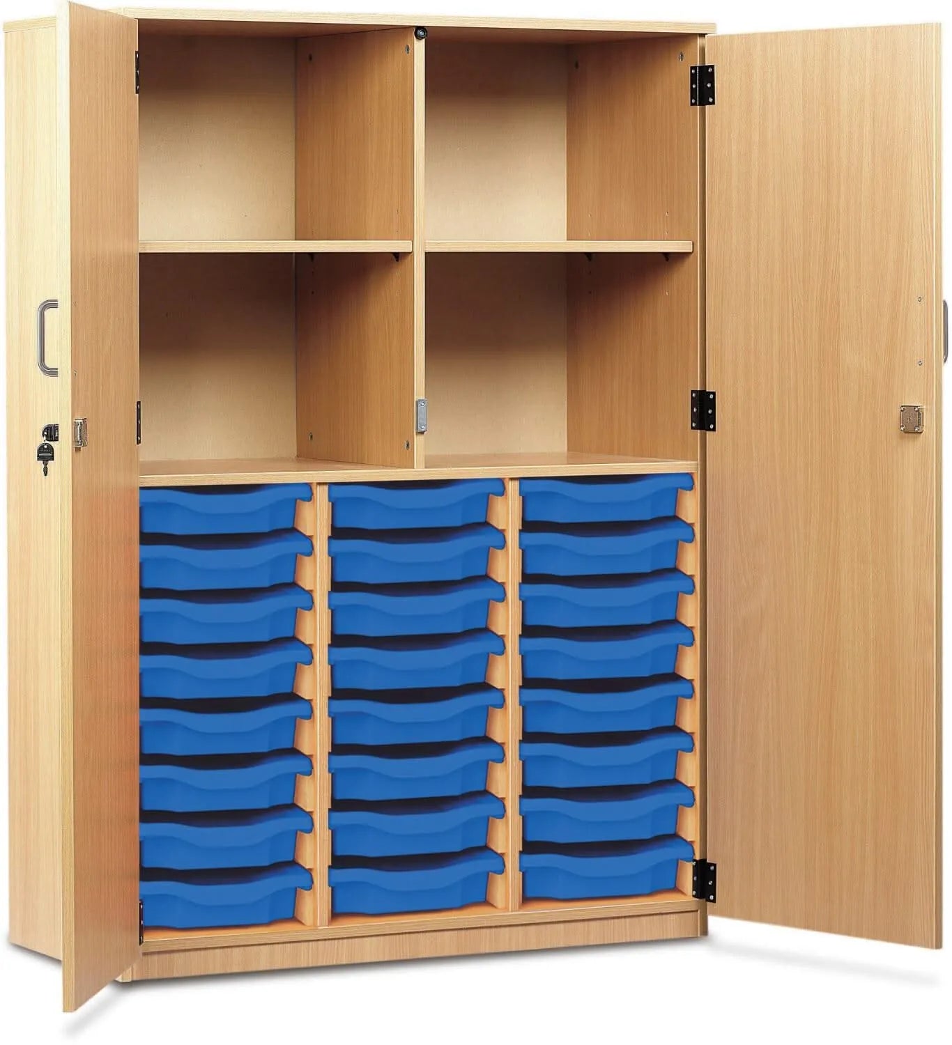 Monarch 24 Shallow Tray Storage Cupboard with Lockable Doors-Monarch 24 Shallow Tray Storage Cupboard with Lockable Doors