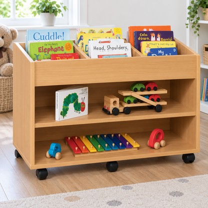 Monarch 6 Bay Double Sided Artbox Library Book Storage Unit with Fixed Shelf in a bright early years classroom – view 7