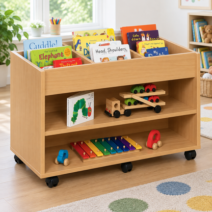 Monarch 6 Bay Double Sided Artbox Library Book Storage Unit with Fixed Shelf in a bright early years classroom – view 8