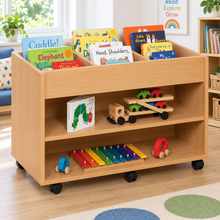 Monarch 6 Bay Double Sided Artbox Library Book Storage Unit with Fixed Shelf in a bright early years classroom – view 1