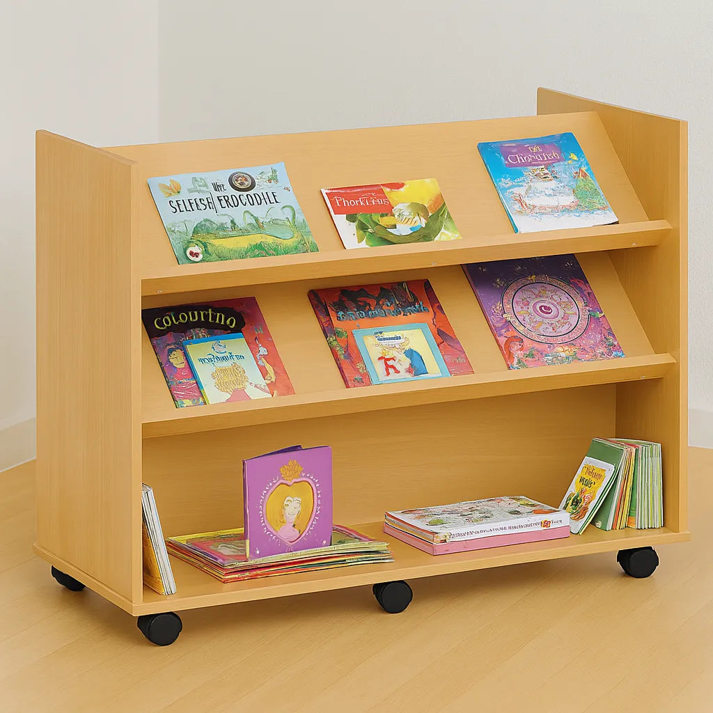 Monarch Double Sided Library Unit with 2 Angled and 1 Horizonal Shelf-Monarch Double Sided Library Unit with 2 Angled and 1 Horizonal Shelf