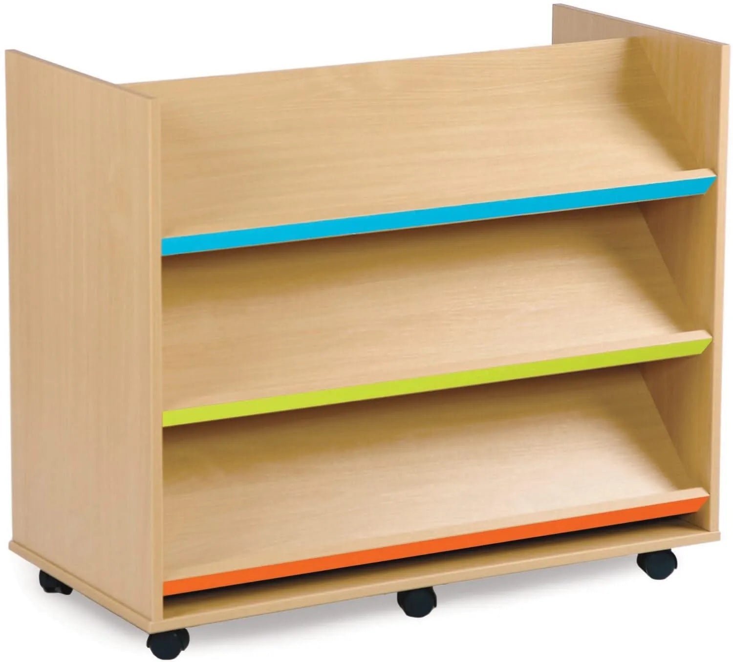 Monarch Library Unit with 3 Coloured Angled Shelves-Monarch Library Unit with 3 Coloured Angled Shelves