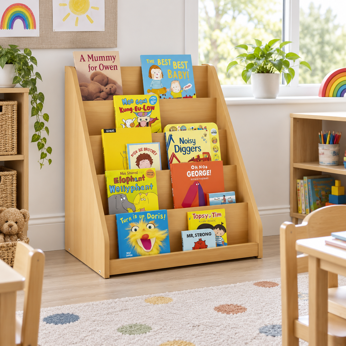 Monarch Library Unit With 5 Tiered Fixed Shelves in a bright early years classroom