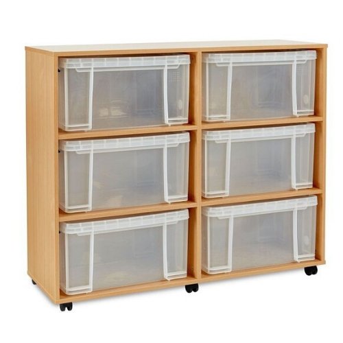 Monarch Really Useful 6 X 48L Storage Unit, Introducing the Monarch Really Useful Combination Storage Unit, the ultimate storage solution for your home or office. This storage unit comes with 6 x 48L clear Really Useful storage boxes, offering ample space to organize and store your belongings. Measuring at 1320mmW x 425mmD x 1096mmH, this storage unit is designed to fit seamlessly into any space. The unit is elegantly finished in Beech, adding a touch of style to your surroundings. One of the key highlights