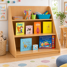 Monarch Single Sided Library Unit with 3 Tiered Shelves in a bright early years classroom