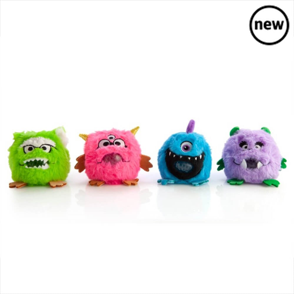 Monster Plush Ball Jellies, Monster Plush Ball Jellies are fascinating jelly-filled stress balls hidden inside super-soft velvety plush monster furs! Give one a squeeze and let it surprise you with a satisfying coloured jelly bubble that bursts heartily from it's mouth! Cool for kids and adults alike, these weird and wacky monsters are super cute, super soft and addictively squishy to keep you smiling! They're great for visual, auditory and tactile skills, and make a delightful squoosh sound when squeezed! 