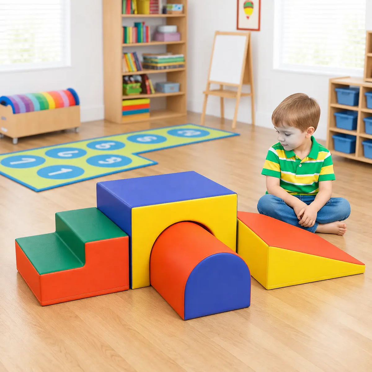 Mountain Slide & Tunnel Soft Play Set in natural early-years setting 5