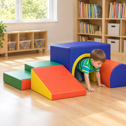 Mountain Slide & Tunnel Soft Play Set in natural early-years setting 6