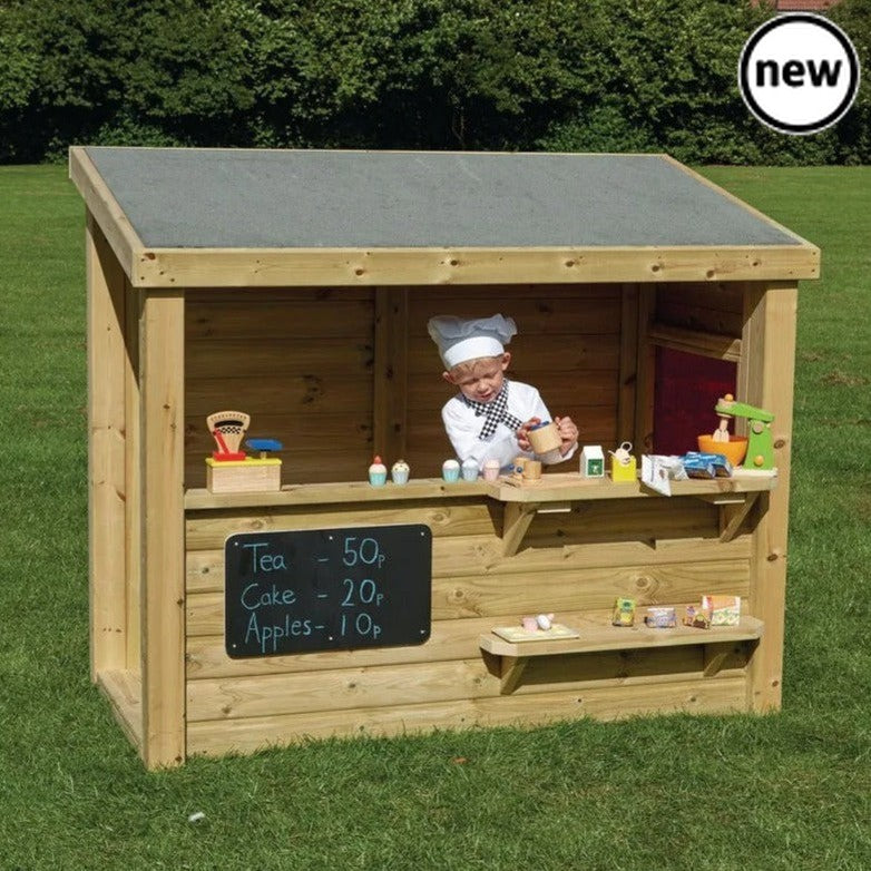 Multi-functional Outdoor Shop, Sturdy wooden shop designed specifically for outdoor play, a perfect environment for simulating cafe and shop role play. Can be used to lead imaginary role play for one or more child Please Note: Not available for delivery to Northern Ireland. Please Note: This item is kerbside delivery only. Dimensions: 1560 x 1860 x 960mm Some Assembly Required. Made from FSC Certified Redwood Timber. Guaranteed for 12 months, subject to reasonable care and maintenance. The timber itself is 
